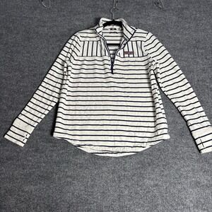 Vineyard Vines Women S The Shep Shirt Cream & Navy Stripes 1/4 Zip‎ Sweater